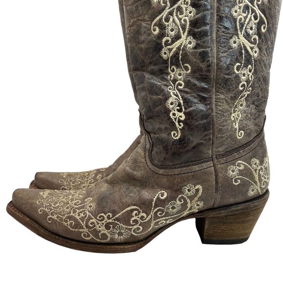 Corral Wedding Big Floral Embroidered Snip Toe Boots Brown/Bone Size 9.5 - Picture 6 of 16